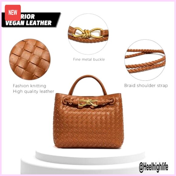 Vegan Leather Woven Tote Hobo Shoulder Crossbody Bag Chic Retro Elegant - Picture 3 of 6